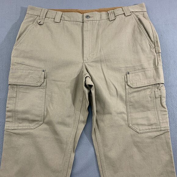 Duluth Trading Co. Cargo Work Pants Mens Size 44X28 Beige Fire Hose Relaxed Fit - Picture 2 of 16